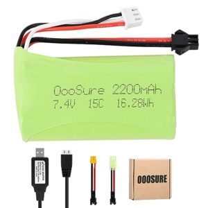 OooSure 2200mAh 7.4V 15C Li ion Rechargeable Battery with SM2P and XT30 Connector for H101 H103 H105 T2 WPL C24 1/16 MN D90 91 MN 99 99s RC Models