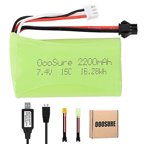 OooSure 2200mAh 7.4V 15C Li ion Rechargeable Battery with SM2P and XT30 Connector for H101 H103 H105 T2 WPL C24 1/16 MN D90 91 MN 99 99s RC Models