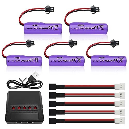 AMZZN 5PCS 3.7V 1000mAh Lipo Battery With 5IN1 Charger RC Toy Car Battery SM2P Plug For TB202 TB201 TM201 TM202 TC141 DE35 DE38 DE40 DE50 RC Cars Trucks Stunt Vehicles 5PCS Battery5IN1 Charger rc willey promo code retailmenot
