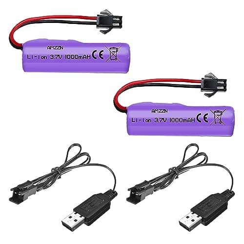 AMZZN 2PCS 3.7V 1000mAh Lipo Vortex RC Car Battery with USB Charging Cable SM 2P Plug for DEERC BEZGAR 4DRC Models