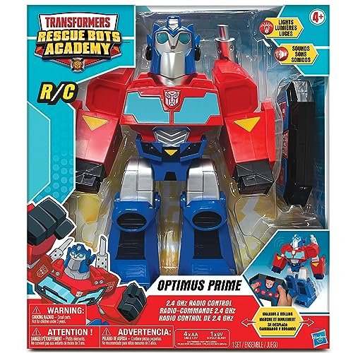 Hasbro Transformers Rescue Bots Academy Optimus Prime RC Robot 12 Inch Walking Transformer with Lights Sounds and Radio Control