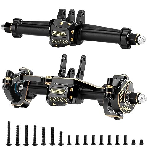 GLOBACT Nitro RC Car Starter Kit Brass Ackerman Angle Axle Set for 1/18 TRX4M Aluminum Front Rear Axle with Brass Steering Blocks
