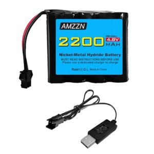 AMZZN 4.8V 2200mAh AA NiMH Battery SM-2P Plug With USB Charger For RC Cars, Trucks, And Off-Road Vehicles (1PCS Battery+1USB)