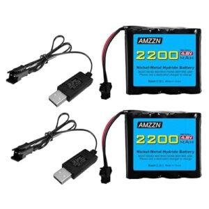 AMZZN 2PCS 4.8V 2200mAh AA NiMH Battery SM 2P Plug with USB Charger for Remote Control Toy Cars and Trucks