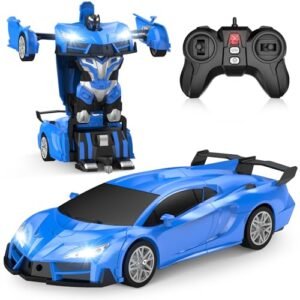 Qumcou Grave Digger RC Cars Transform Robot Remote Control Toy with LED Headlights 2.4Ghz 360 Degree Rotation One Button Deformation for Boys Girls