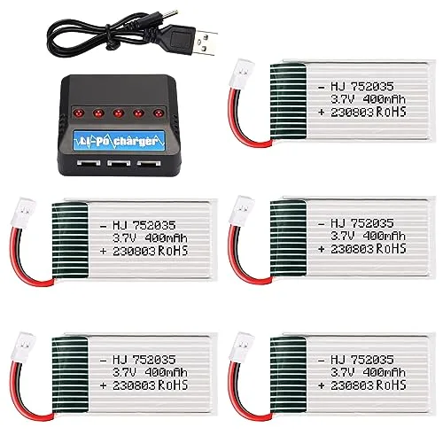 Crazepony 5PCS 3.7V 400mAh Lipo Battery USB Charger with 5in1 Charger for H99W H31 H6C H98 TR C385 TR P51 TR F22 Quadcopter Parts
