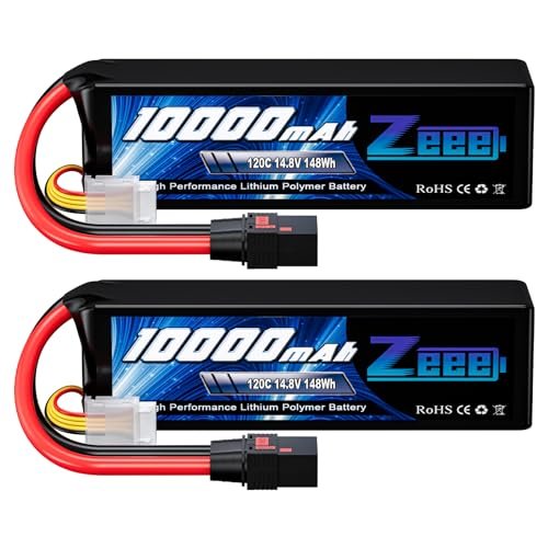 Zeee 4S 10000mAh Lipo Battery 14.8V 120C with QS8 Connector for Storm Crusher RC Truck and Xmaxx Models 2 Pack