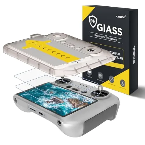 CYNOVA DJI RC2 Screen Protector With Auto Alignment Kit HD Tempered Glass Film for Mini 4 Pro Flip Mini 3 Mini 3 Pro Air 3 RC Controller Accessories Perfect for RC Helicopter HD Enthusiasts