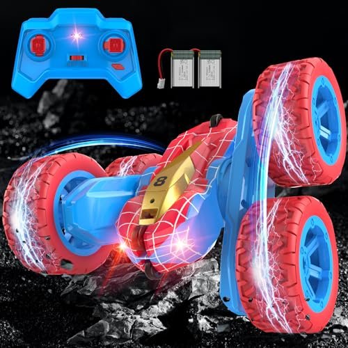 Qumcou RC Gas Cars Body Kits 2.4Ghz Fast Double Sided 360 Rotating Toy Cars with Cool Headlights for Boys Age 6 12