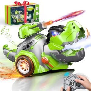 AEROQUEST RC 10x10 Truck Dinosaur Remote Control Car Programmable with Light Sound Spray Rechargeable for Kids Boys 3 4 5 6 7 8 Years Old