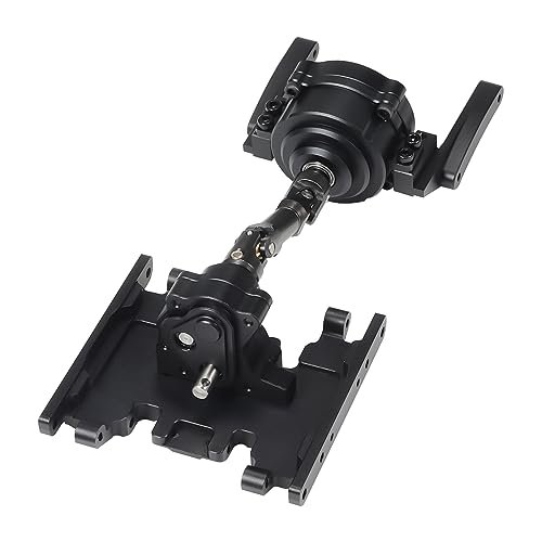 AMK Preceding Motor Planetary Gear 1/10 Scale RC Paddle Tires Transmission Aluminum Alloy Gearbox Transfer Case Skid Plate Drive Shaft Set for RC Crawler Axial SCX10 II LCG Chassis Black