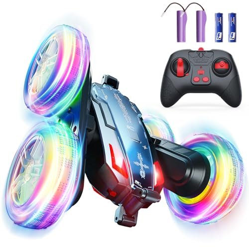 BROADREAM Nitro Drag RC Cars Double Sided 360 Rotating 4WD with Headlights and Dynamic Music Toys for Boys Girls
