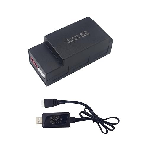 Sea Jump 11.1V 1050mAh 25C 3S Lipo Battery with T Plug and USB Charging Cable for RC Dually Tires and MJX H16 Series RC Cars