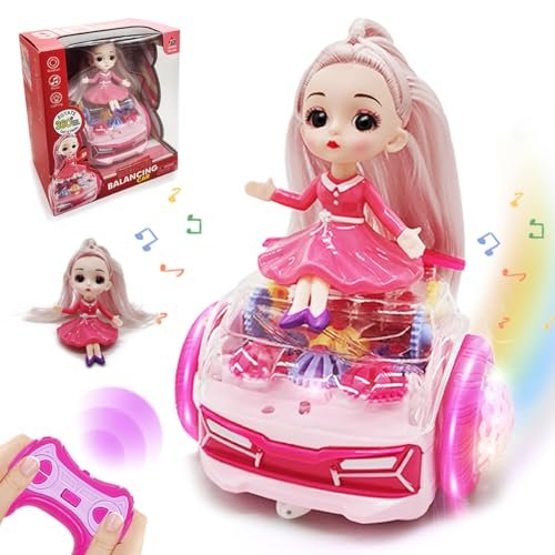 QUN XING Dallas Doll RC Plane Pink Remote Control Car for Girls with 2.4G Lights Music and Spinning Gear Toys Ideal Christmas Birthday Gifts