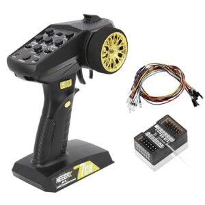 NEEBRC 7 Channels RC Transmitter with Receiver for RC Truck and Trailer with Boat 2.4GHz Radio Remote Controller Built in Light Control System Golden