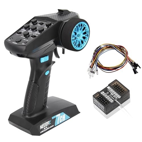 NEEBRC 7 Channels RC Transmitter with Receiver for On Road RC Car Racing Built in Light Control System and 12LED Light Set 2.4GHz Radio Remote Controller