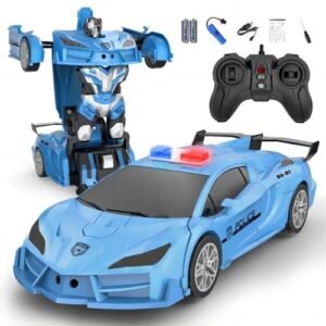 MARAMAXI RC Truck Jumps Over House Transform Robot Remote Control Car with One Button Deformation and 360° Rotation Drift for Kids Over 6 Years Old Blue