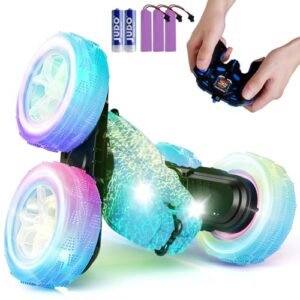 28℃ 6 Wheel F1 RC Car 2.4 Ghz Stunt Toy Car with Headlights and Wheel Lights Double Sided 360° Rotation Stunt RC Cars 4WD RC Truck for Boys and Girls Age 6 and Up Blue
