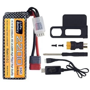 11.1V 2200mAh 35C 3S T Plug Lipo Battery and USB Charging Cable Suitable for MJX H16P H16E H16GT H16BM H16PL 14301 RC Car High-Speed Drift Model Toy Car Upgrade Battery