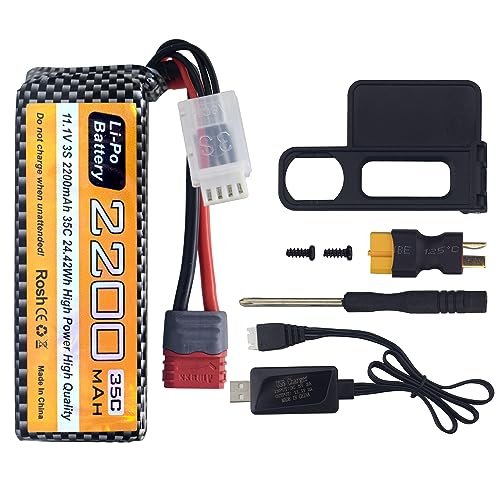 11.1V 2200mAh 35C 3S T Plug Lipo Battery and USB Charging Cable Suitable for MJX H16P H16E H16GT H16BM H16PL 14301 RC Car High-Speed Drift Model Toy Car Upgrade Battery