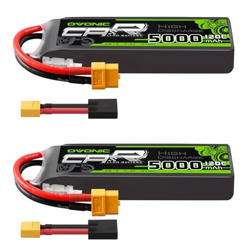 OVONIC 2S Lipo Battery TRA Plug RC Car Battery 7.4V 120C for 1/8 1/10 RC Vehicles 2 Packs