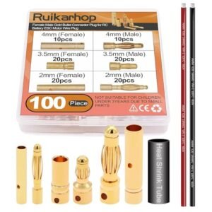 Ruikarhop Young Living Essential Oil RC 2mm 3.5mm 4mm Female Male Gold Banana Bullet Connector Plug with Wire and Heat Shrink Tube