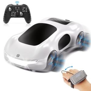 Aiqi Remote Control Car 2.4GHz Futuristic Gesture Sensing RC Sunt Car with Cool Lighting and Spray 360 Rotating Side Drift RC Cars for Boys Age 6 12 4 7 8 12 Birthday Gifts Toy Cars White Perfect Companion for RC Willey Kitchen Tables and Chairs