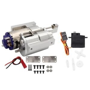WPL All Metal 2 Speed Transmission Gearbox Upgrade Part for RC Semi Truck and Dump Trailers Silver with Servo