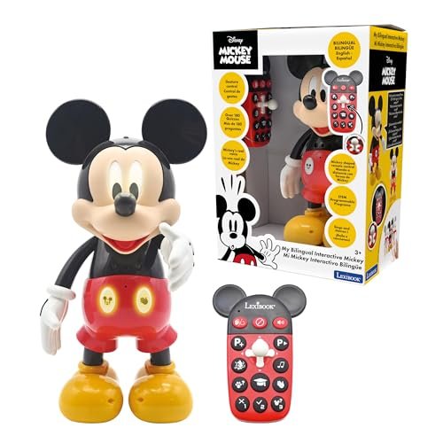 LEXiBOOK Disney Planes RC Bilingual Mickey Robot with 100 Educational Quizzes Light Effects Dance Programmable Articulated Black Red MCH01i2