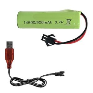10Leccion 3.7V 500mAh 14500 Rechargeable Li-ion Battery SM-2P Joint with USB Charger for RC Cars, Toys and Remote Control Monster Trucks