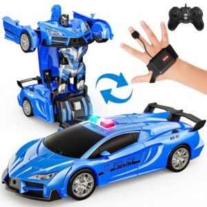 Tecnock Remote Control Car - Gesture Sensing, Transform Robot RC Cars for Kids, 2.4GHz One Button Transformation Robot Toy with LED Lights, Police Car Toy Gift for Age 4-7 8-12 Boys/Girls