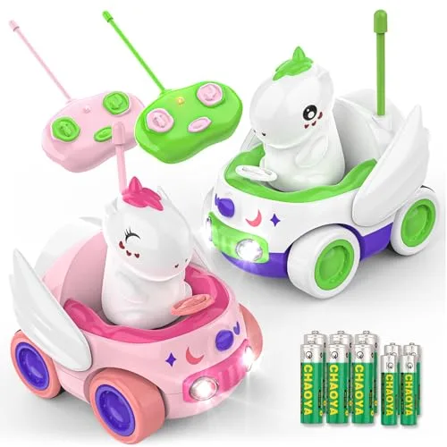Kroyedfuw 2 Pack Unicorn Remote Control Car with LED Lights for Toddlers Adding LED Lights to RC Car Fun