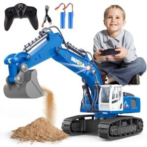 UNIH 12 Channel 2.4G RC Excavator Toy with Hydraulic Pump for Boys 1/14 Scale Remote Control Construction Vehicle
