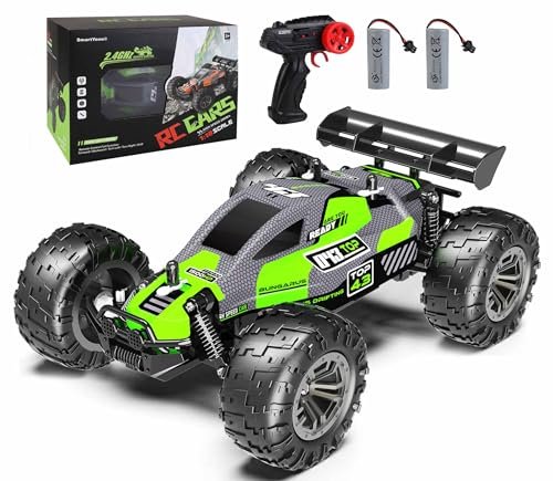 SmartYeen Hot Wheels Terrain Twister RC Car 1 18 Scale 2 4GHz High Speed 20KM H All Terrain Remote Control Car with 2 Rechargeable Batteries for Kids Boys Green 01