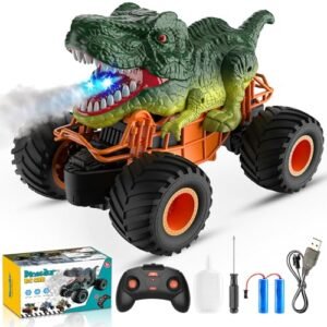 Roar RC Rules Dinosaur Remote Control Cars 116 Scale Monster Truck Toys with Spray Roar Sound LED Lights for Kids Green