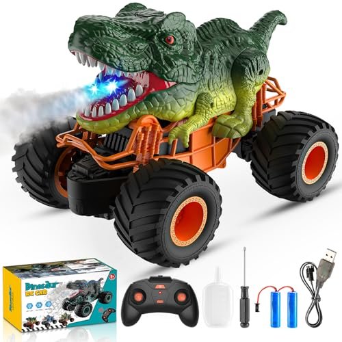 Roar RC Rules Dinosaur Remote Control Cars 116 Scale Monster Truck Toys with Spray Roar Sound LED Lights for Kids Green