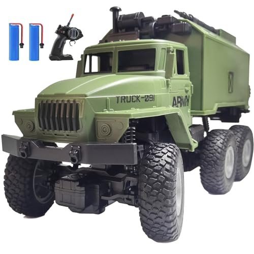 KNACKTOYZ RC Army Truck 6x6 1/16 Scale Remote Control Off Road Crawler with Rechargeable Batteries and Lights for Kids