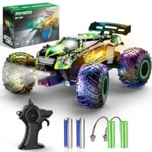 PHYWESS RC Monster Truck Body with LED Lights 2.4Ghz 20 KM/H Off Road Remote Control Car for Kids