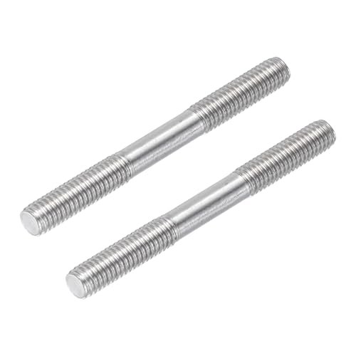 MECCANIXITY 2pcs 304 Stainless Steel Threaded Pull Rod Push Rod Connector Double End Threaded Rod for DIY RC Helicopter Fuel System and Other Models M6x60mm