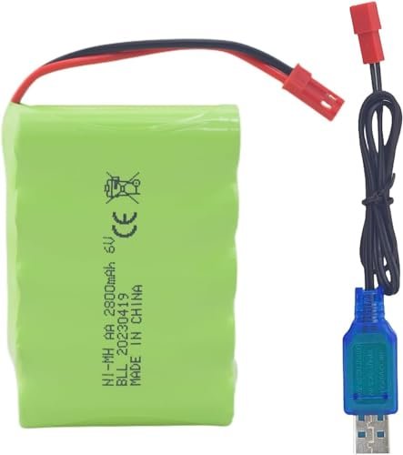 Huina 540 6.0V 2800mAh Rechargeable Battery with JST 2P Plug and USB Charging Cable for RC Dump Truck Bulldozer Excavator