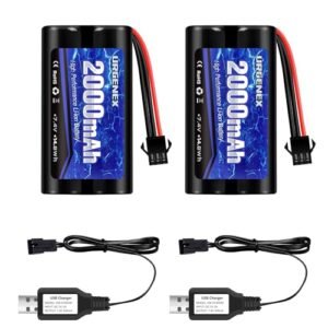 URGENEX 2S RC Battery 2000mAh 7.4V Li ion Battery with SM3P Plug for Oval RC Truck and Other RC Vehicles