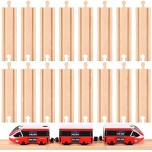 Liliful Pack of 16 Wooden Train Track Straight Pieces 6 Inch RC Tires Compatible with Most Railroad Sets