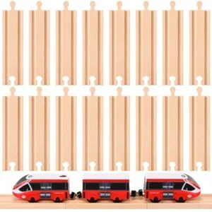 Liliful Pack of 16 Wooden Train Track Straight Pieces 6 Inch RC Tires Compatible with Most Railroad Sets