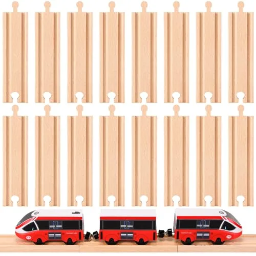 Liliful Pack of 16 Wooden Train Track Straight Pieces 6 Inch RC Tires Compatible with Most Railroad Sets
