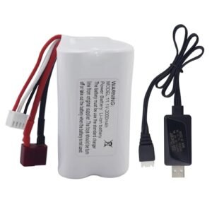 MOONZON 11.1V 2000mAh T Plug Lithium Battery and USB Charging Cable for IOM RC Sailing Boat R608 2104 RC Speedboat Accessories