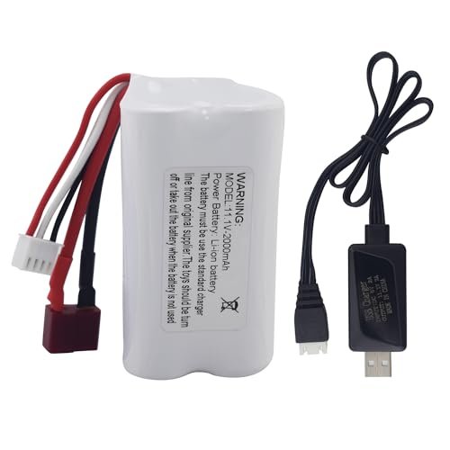 MOONZON 11.1V 2000mAh T Plug Lithium Battery and USB Charging Cable for IOM RC Sailing Boat R608 2104 RC Speedboat Accessories