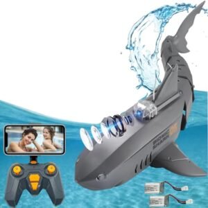 RiskOrb Plywood RC Boat with HD Camera Remote Control Shark Toy for Pool and Outdoor Play