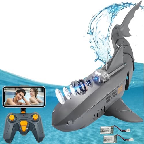 RiskOrb Plywood RC Boat with HD Camera Remote Control Shark Toy for Pool and Outdoor Play