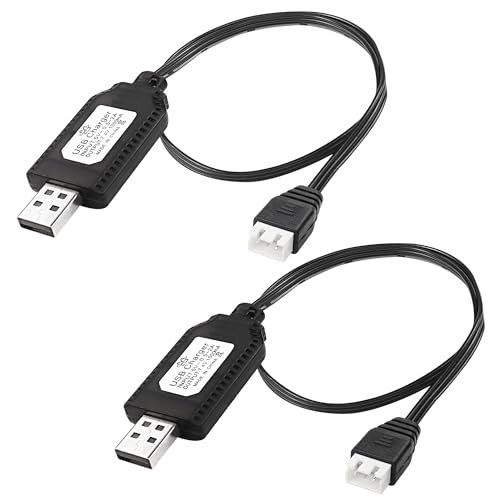 MEIRIYFA 7.4V 1A Lipo Battery USB Charger Cable for GRP RC Tires and RC Vehicles XH 3P 2S Connector with LED Indicator 2 Pack