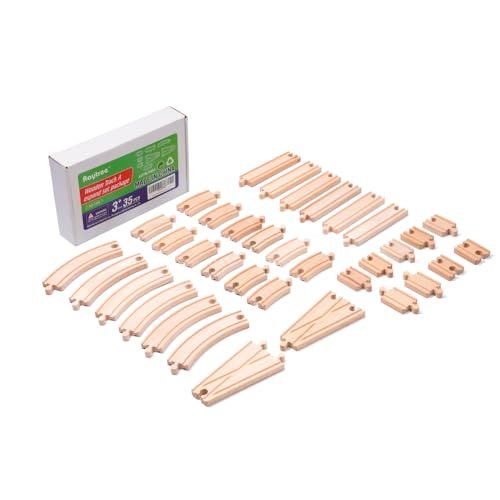 Raytree Wooden Train Track Set Compatible with RC Trains TX22 and Other Major Brands 35 Pieces Beech Wood